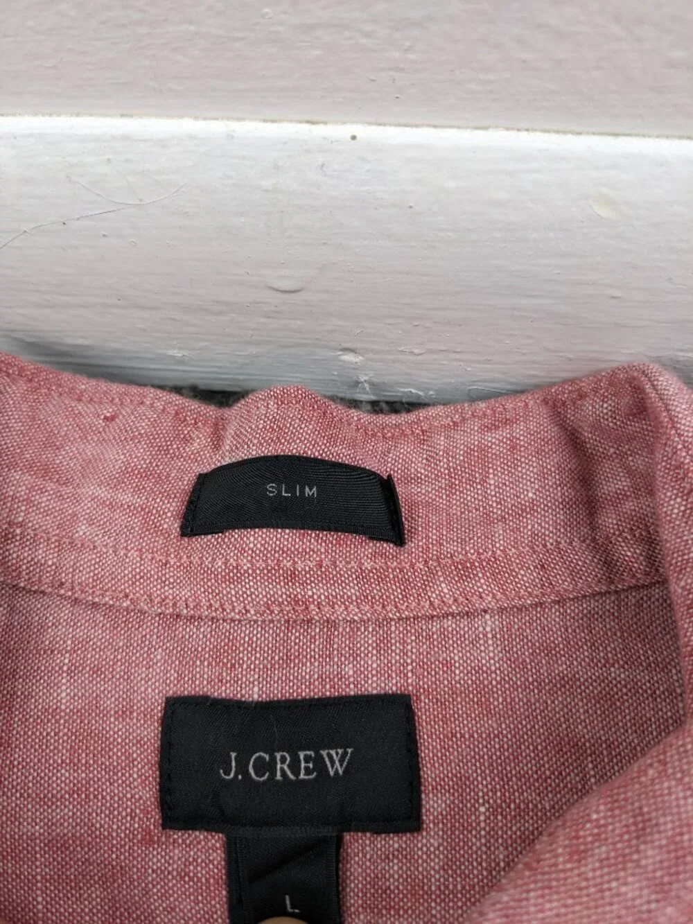 J Crew Baird McNutt Shirt Irish Linen L/S Button Down Red Mens Large Slim Fit